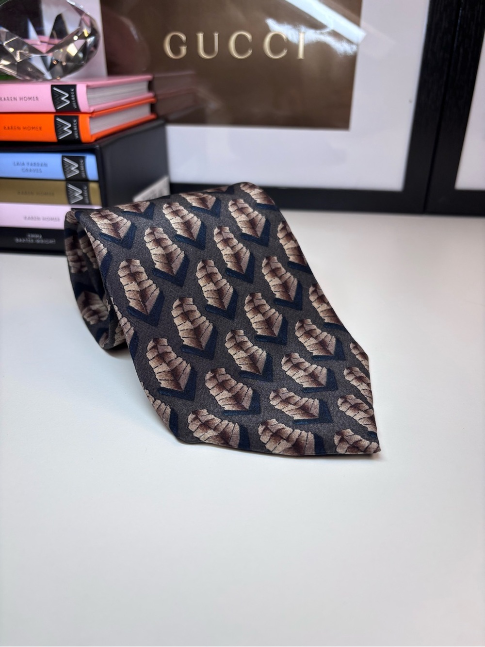J. Garcia Black and Brown Geometric Pattern Men's Tie VGC Vintage Grateful Dead